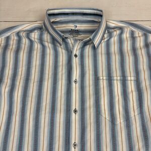 Kuhl Shirt Mens 2XL Blue Striped Cotton Polyester Button-Up Short Sleeve